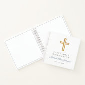 Religious Cross Blue Boy First Communion Guestbook Notizblock (Innenseite)