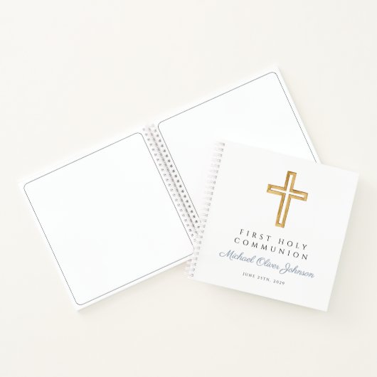 Religious Cross Blue Boy First Communion Guestbook Notizblock (Innenseite)