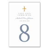 Religious Cross Blue Boy First Communion Tischnummer (Vorderseite)