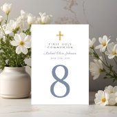 Religious Cross Blue Boy First Communion Tischnummer