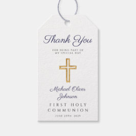 Religious Cross Blue Stripes Boy First Communion Geschenkanhänger