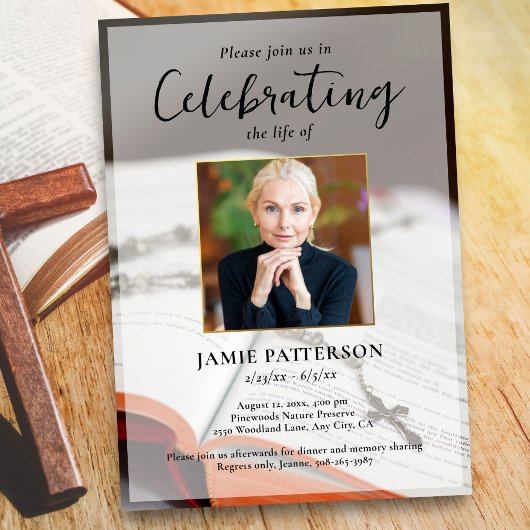 Religious Cross Celebration of Life Photo Funeral Einladung