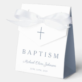 Religious Cross Dusty Blue Script Boy Baptism  Geschenkschachtel