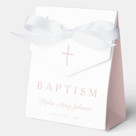 Religious Cross Pink Script Girl Baptism Geschenkschachtel (Vorderseite)