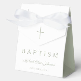 Religious Cross Sage Green Script Boy Baptism  Geschenkschachtel
