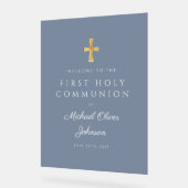 Religious Dusty Blue Boy First Communion Welcome Acrylschild (Winkel)