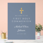 Religious Dusty Blue Boy First Communion Welcome Acrylschild (Hochzeit)