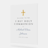 Religious Dusty Blue Boy First Communion Welcome Acrylschild (Winkel)