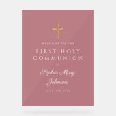 Religious Dusty Pink Girl First Communion Welcome Acrylschild (Vorderseite)