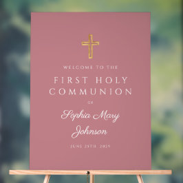 Religious Dusty Pink Girl First Communion Welcome Acrylschild