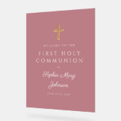 Religious Dusty Pink Girl First Communion Welcome Acrylschild (Winkel)