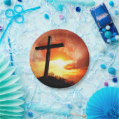 Religious Easter Cross at Sunset Pappteller (Party)