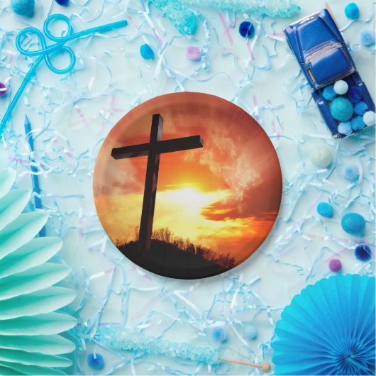 Religious Easter Cross at Sunset Pappteller (Party)
