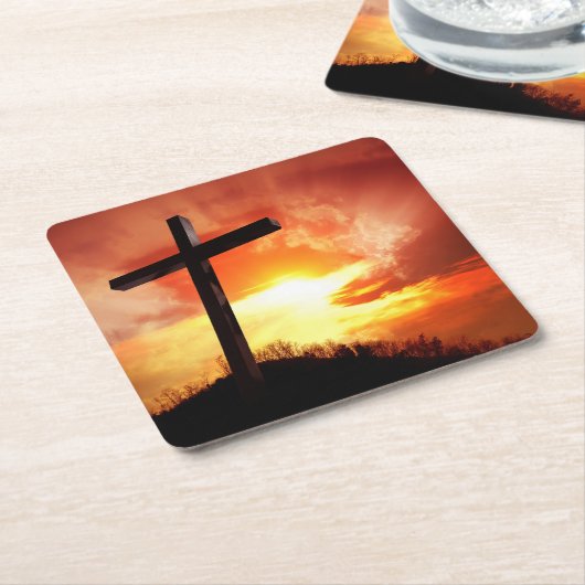 Religious Easter Cross at Sunset Rechteckiger Pappuntersetzer (angewinkelt)
