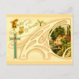 Religious Easter with Cross & Vignette Feiertagspostkarte