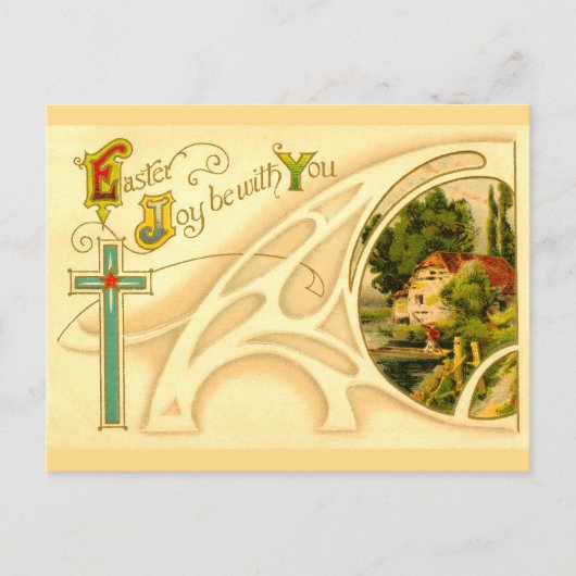 Religious Easter with Cross & Vignette Feiertagspostkarte (Vorderseite)