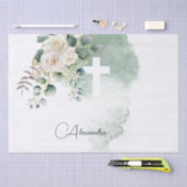 Religious Elegant Roses Green Cross Personal Seidenpapier (Handwerk)