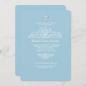 Religious Filigree Blue Einladung (Vorne/Hinten)