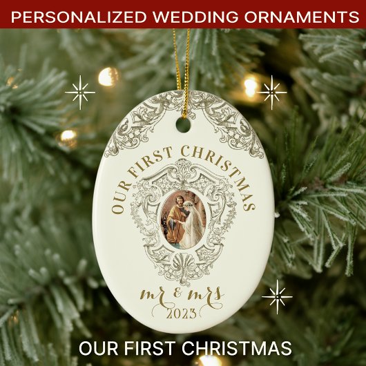 Religious First Christmas Mr. und Mrs. Wedding Keramik Ornament