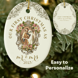 Religious First Christmas Mr. und Mrs. Wedding Keramik Ornament