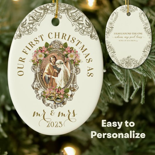 Religious First Christmas Mr. und Mrs. Wedding Keramik Ornament