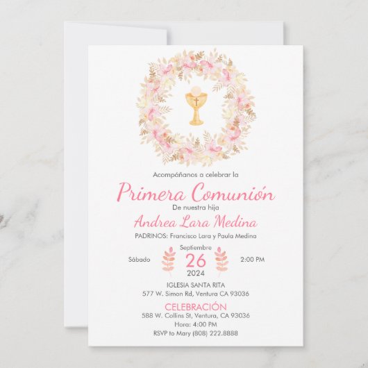 Religious First Communion Cute Wreath and Chalice Einladung (Vorderseite)