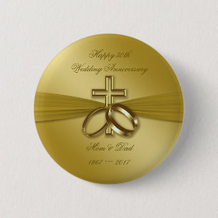 Religious Golden 50. Wedding Anniversary Button