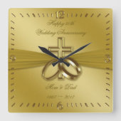 Religious Golden 50. Wedding Anniversary Clock Quadratische Wanduhr (Vorderseite)