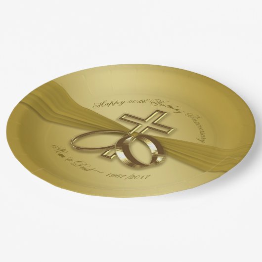 Religious Golden 50th Anniversary Paper Plate Pappteller (Schrägansicht)