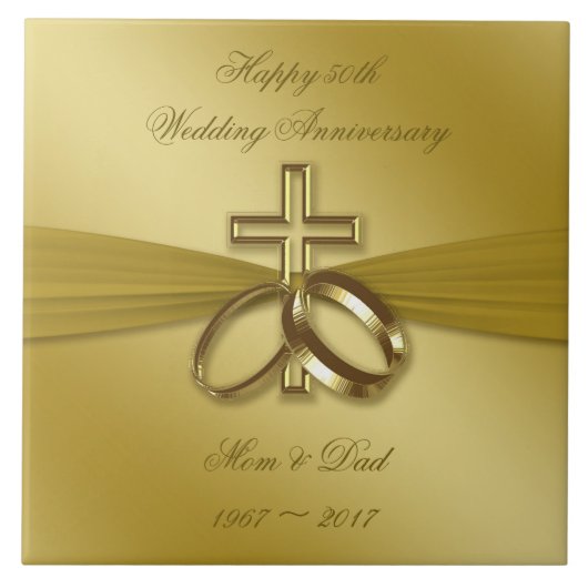 Religious Golden 50th Wedding Anniversary Tile Fliese (Vorderseite)