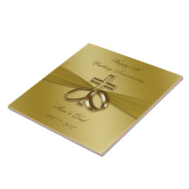 Religious Golden 50th Wedding Anniversary Tile Fliese