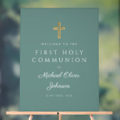 Religious Green Boy First Communion Welcome Acrylschild (Neutral)
