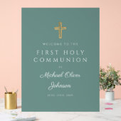 Religious Green Boy First Communion Welcome Acrylschild (Hochzeit)