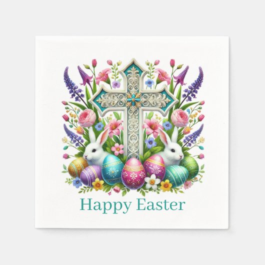 Religious Happy Easter Cross  Serviette (Vorderseite)