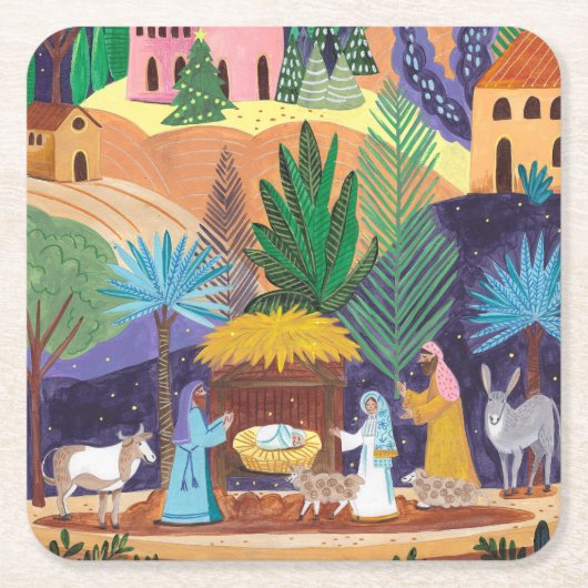 Religious Nativity Scene Glory to God Christmas Rechteckiger Pappuntersetzer (Vorderseite)
