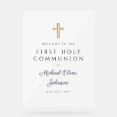 Religious Navy Blue Boy First Communion Welcome Acrylschild (Vorderseite)
