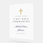 Religious Navy Blue Boy First Communion Welcome Acrylschild (Winkel)
