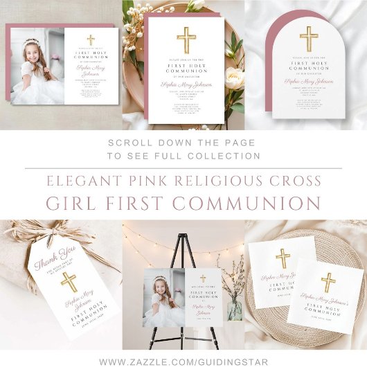 Religious Pink Script Girl First Communion Welcome Acrylschild