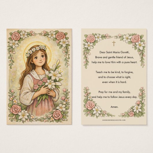 Religious St. Maria Goretti Prayer Floral (Vorne & Hinten)