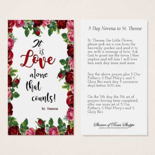 Religious St. Therese Catholic Prayer Novena Roses (Vorne & Hinten)