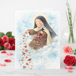 Religious St. Therese Pink Vintage Roses Quote  Karte
