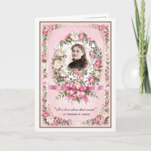 Religious St. Therese Vintage Pink Roses Prayer Karte (Vorderseite)