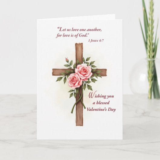 Religious Valentine’s Day Cross Roses Scripture Karte (Vorderseite)