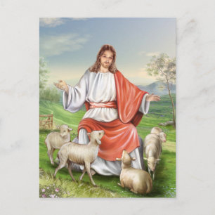 Religious vintage Easter, Jesus the shepherd Feiertagspostkarte