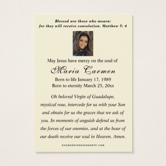 Religious Virgin Mary Guadalupe Catholic Funeral (Rückseite)