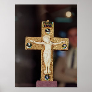 Reliquäre Kruzifix, Elfenbeinchrist auf Goldkreuz Poster