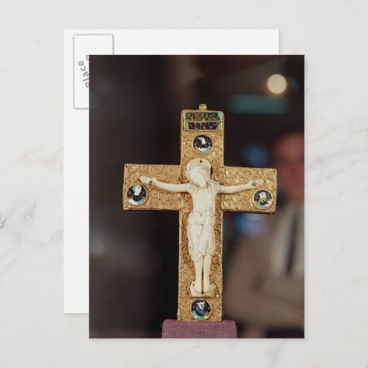 Reliquäre Kruzifix, Elfenbeinchrist auf Goldkreuz Postkarte (Vorne/Hinten)