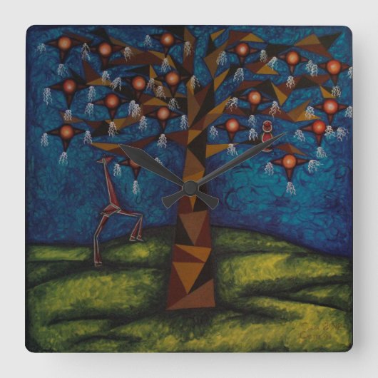 Reloj Árbol de la fiesta eterna Quadratische Wanduhr (Vorderseite)