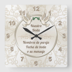Reloj de boda, personalizado en español quadratische wanduhr