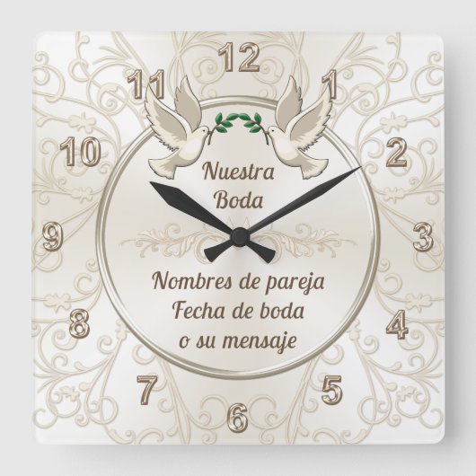 Reloj de boda, personalizado en español quadratische wanduhr (Vorderseite)